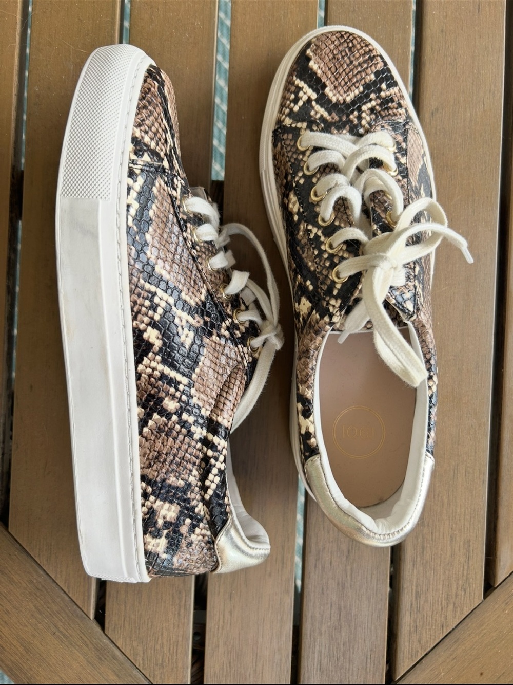 Nordstrom 1901 women’s Snake Print Sneakers - brown/Beige/Black/white. Size 7.
